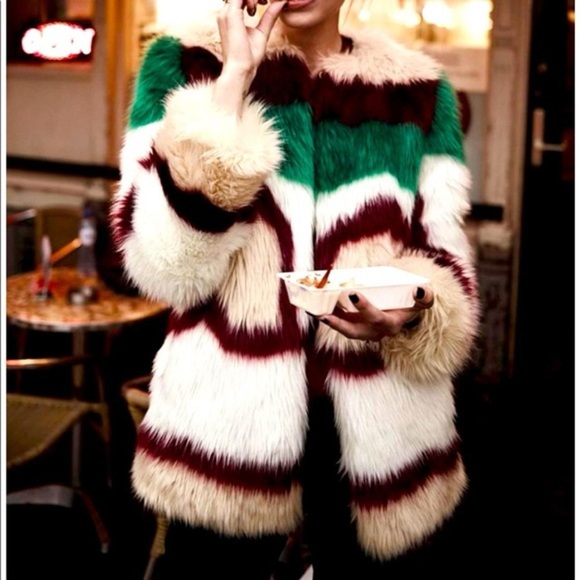 MAISON SCOTCH & Soda Faux Fur Colorful Coat Sz OS S M Winter Festival Concert - Picture 5 of 16